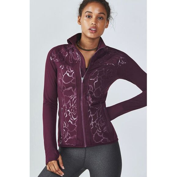 Fabletics JoJo Floral Burgundy Athletic Jacket L - Picture 1 of 7